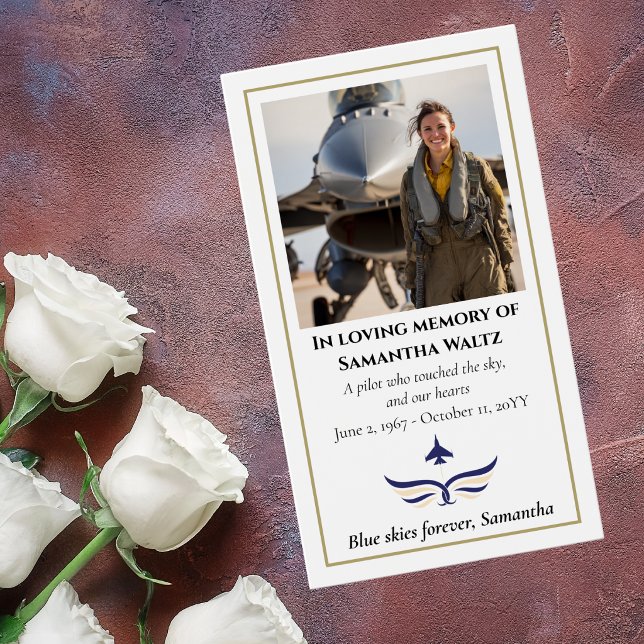 Funeral Photo Prayer for Pilot Modern Aviation Visitkort (Skapare uppladdad)