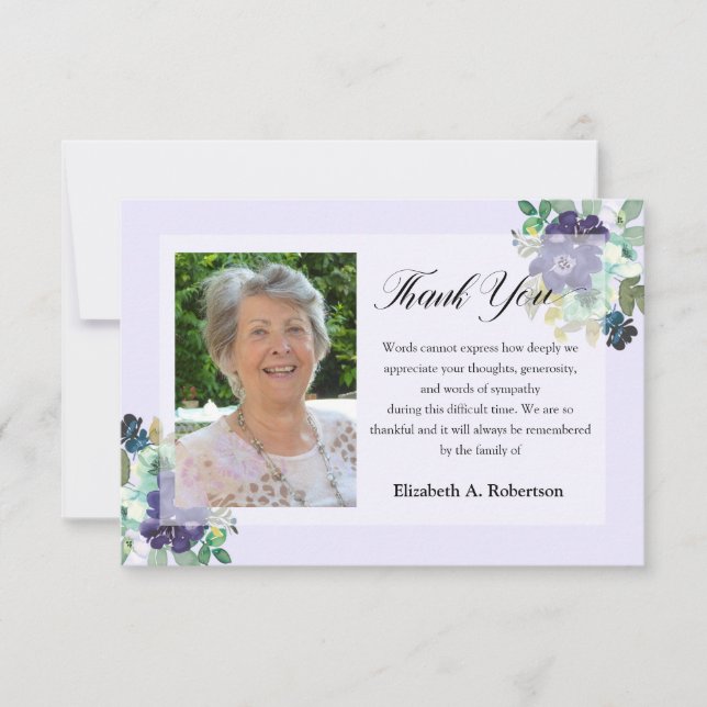 Funeral Photo Tack Lila blommor Kort (Framsida)