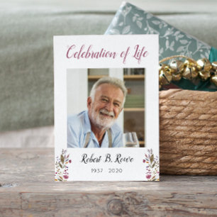 Funeral Prayer Card med Photo Burgundy Flowers Tilläggskort