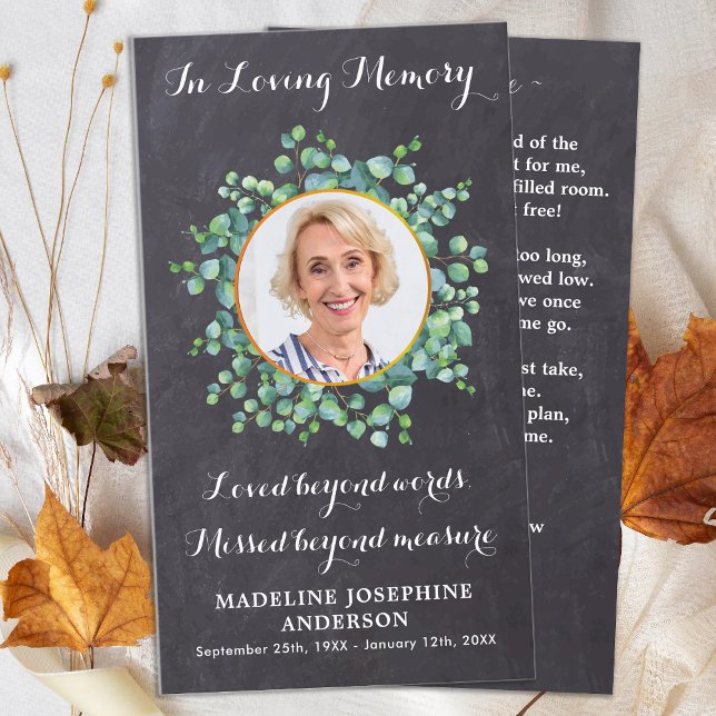 Funeral Prayer Card Rustic Elegant Greenery (Skapare uppladdad)