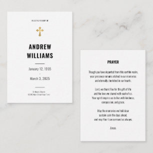 Funeral Prayer Card Simple Black and White Anteckningskort