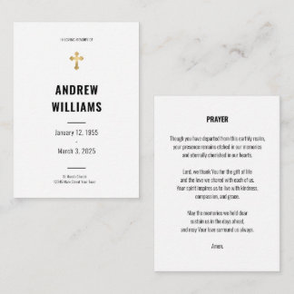 Funeral Prayer Card Simple Black and White Anteckningskort