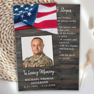 Funeral Prayer Card Stars Rand Dikt US Flagga