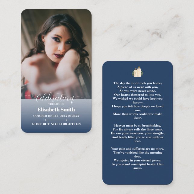 Funeral Prayer Cards - Firande i Life Memoria Visitkort (Fram/baksida)