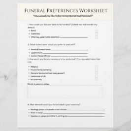  Funeral Preferences Worksheet Brevhuvud