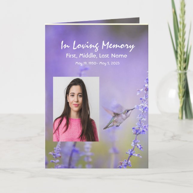 Funeral Program Anpassningsbar Hummingbird Lavende (Framsida)