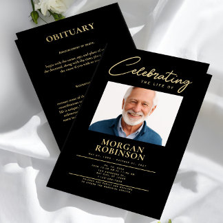 Funeral Program, Celebration of Life, Black & Gold Reklamblad