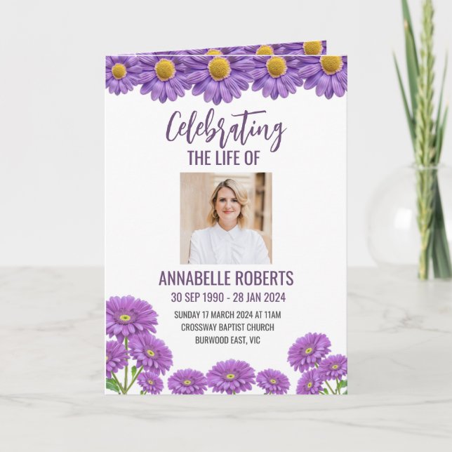 Funeral Program - Purple Gerberas Design (Framsida)