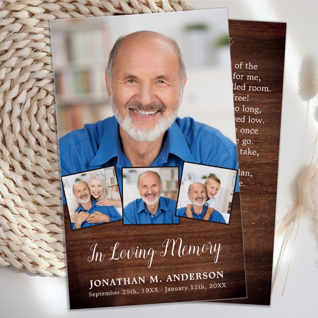 Funeral Rustic 4 Photo Collage Prayer-kort Visitkort (Skapare uppladdad)