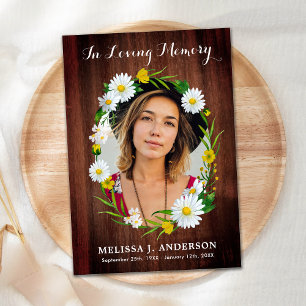 Funeral Rustic Blommigt Sympathy Photo Memorial Tack Kort
