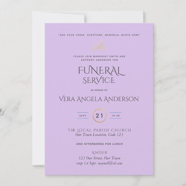 Funeral Service Inbjudan with Verse (Framsida)
