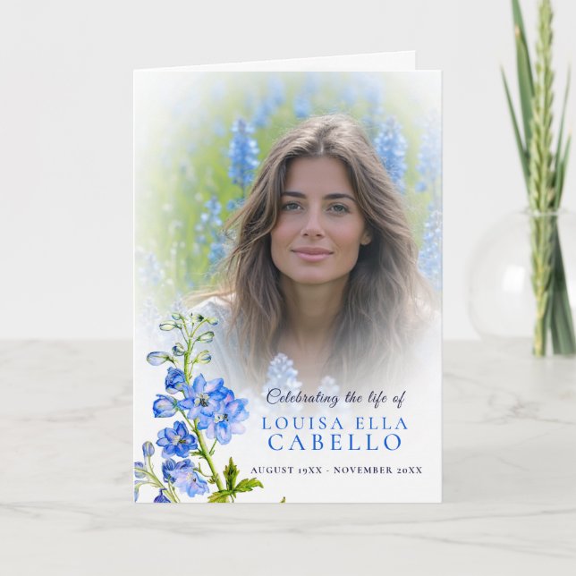 Funeral service program blue delphinium photos (Framsida)