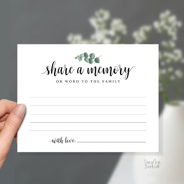 Funeral Service, Share a memory, Sympathy Card Vykort (Funeral Service, Share a memory, Sympathy Card, with Eucalyptus, in Black and White)