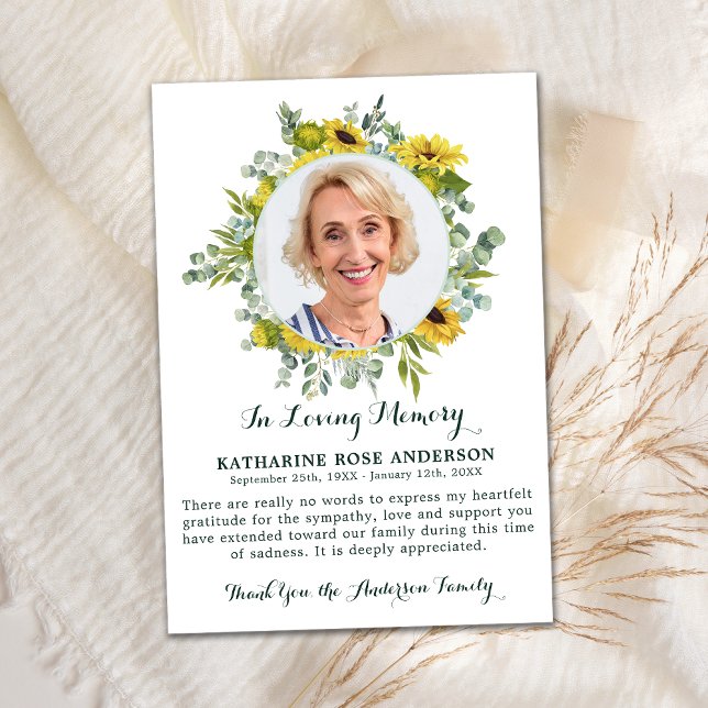 Funeral Solros Eucalyptus Fotosympati Tack Kort (Skapare uppladdad)