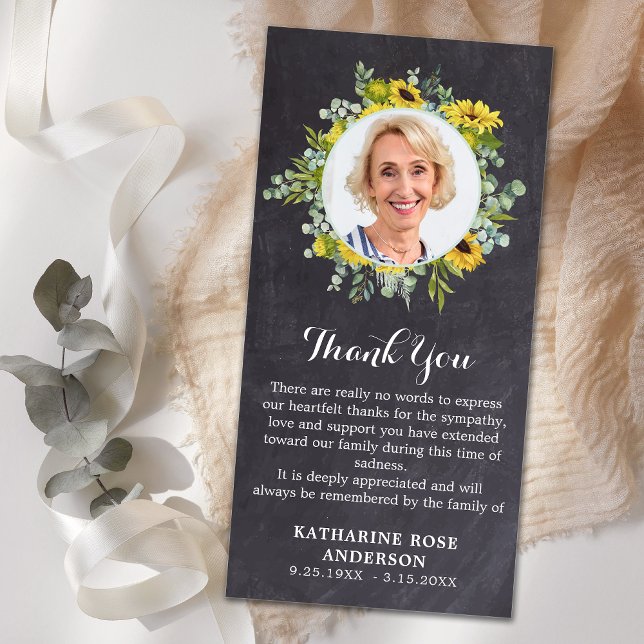 Funeral Solros Eucalyptus Slate Photo Sympathy Tack Kort (Skapare uppladdad)
