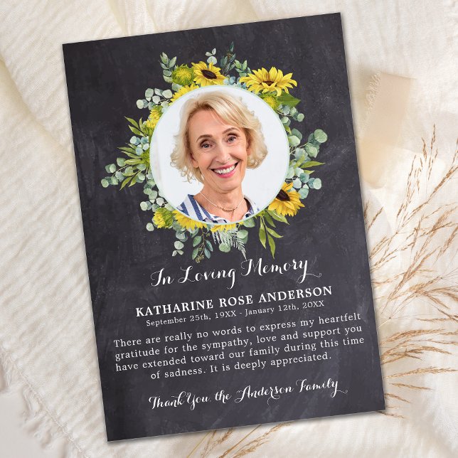 Funeral Solros Eucalyptus Slate Photo Sympathy Tack Kort (Skapare uppladdad)