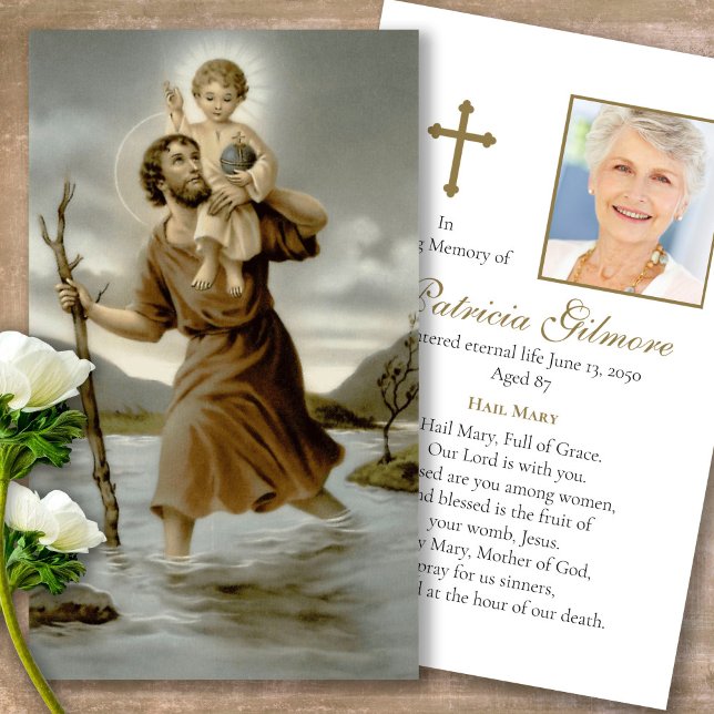 Funeral St Christopher Prayer Sympathy Cards Visitkort (catholic, religious, celebration of life, in loving memory of, prayer cards for bereavement)