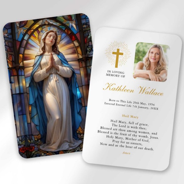 Funeral Stached Glass Mary Prayer Sympathy Card Visitkort (Skapare uppladdad)