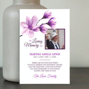 Funeral Sympathy Blommigt Lavender TACK FOTO Kort