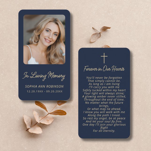 Funeral Sympathy Memorial Gold Blue Prayer Cards Visitkort (Skapare uppladdad)