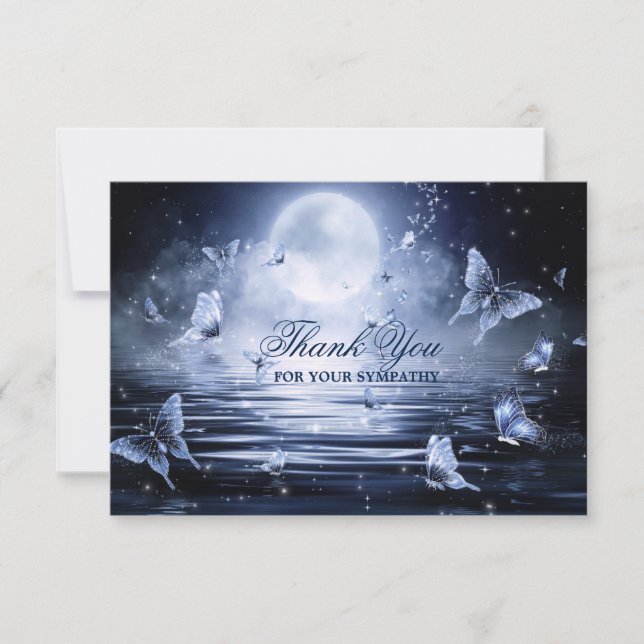 Funeral Sympathy Midnight Blue Butterfly PHOTO Tack Kort (Framsida)