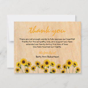 Funeral Sympathy Tack Simple Sunblommor Anteckningskort