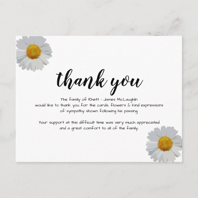 Funeral Sympathy Thank you Card Vykort (Framsida)