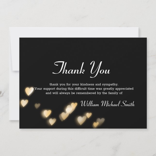 Funeral Tack Black med Heart Memorial Card Kort (Framsida)