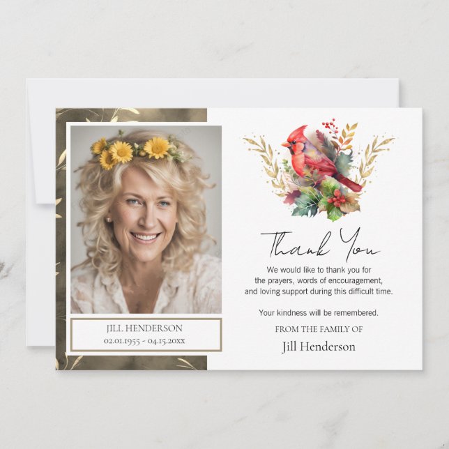 Funeral Tack Photo Kardinal Inbjudningar (Framsida)