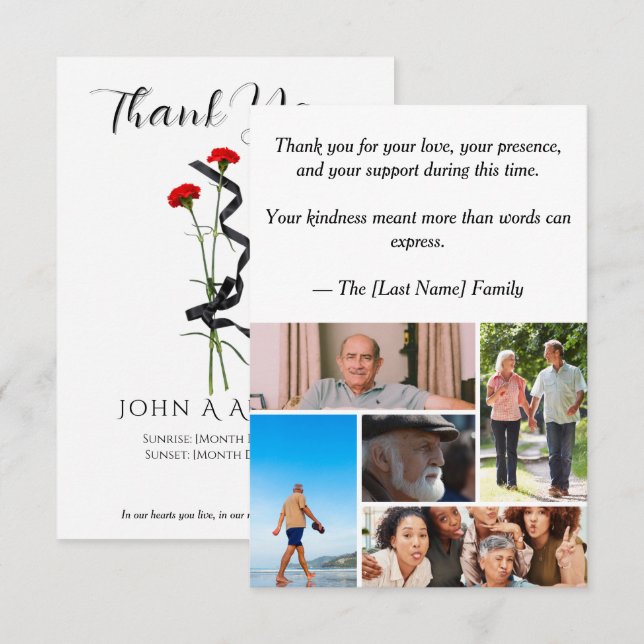 Funeral Thank You Card  Tack Kort (Fram/baksida)