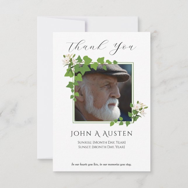 Funeral Thank You Card  Tack Kort (Baksida)