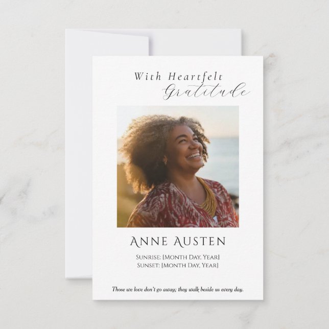 Funeral Thank You Card – With Gratitude Tack Kort (Baksida)