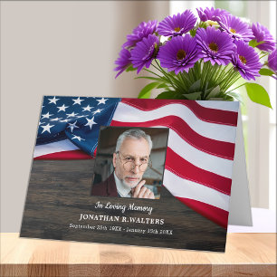 Funeral USA flagga Veteran Photo Memorial Sympathy Tack Kort