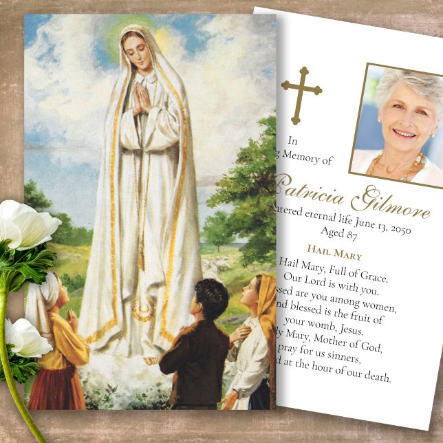 Funeral Vår Dam i Fatima Prayer Sympathy Cards Visitkort (catholic, religious, celebration of life, in loving memory of, prayer cards for bereavement)