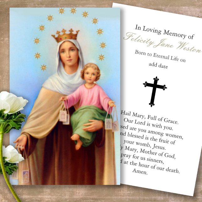 Funeral Vår Dam Mt Carmel Prayer Sympathy Cards Visitkort (catholic, religious, celebration of life, in loving memory of, prayer cards for bereavement)