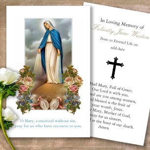 Funeral Virgin Mary Medal Prayer Sympathy Cards Visitkort