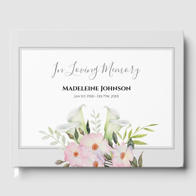 Funeral Watercolor White Calla Lily Ro Flowers Gästböcker (Framsida)