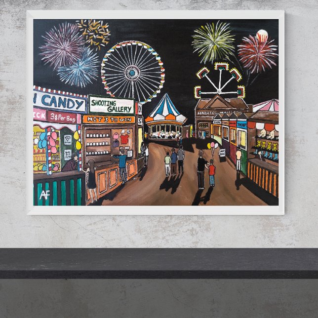 Funfair at Night Painting av Alfred Fox Canvastryck (Skapare uppladdad)