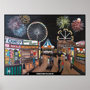 Funfair at Night Painting av Alfred Fox Poster