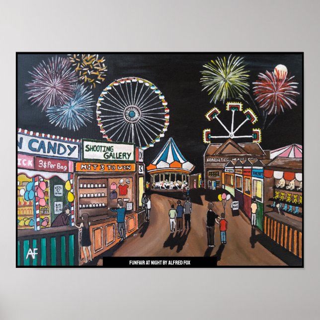 Funfair at Night Painting av Alfred Fox Poster (Framsidan)
