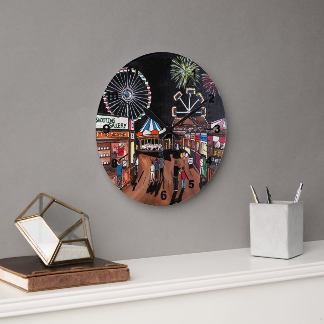 Funfair at Night Painting by Alfred Fox Stor Klocka (Kontor)