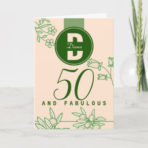 Fungerande 50:e födelsedag Grönt för monogram Blom Kort