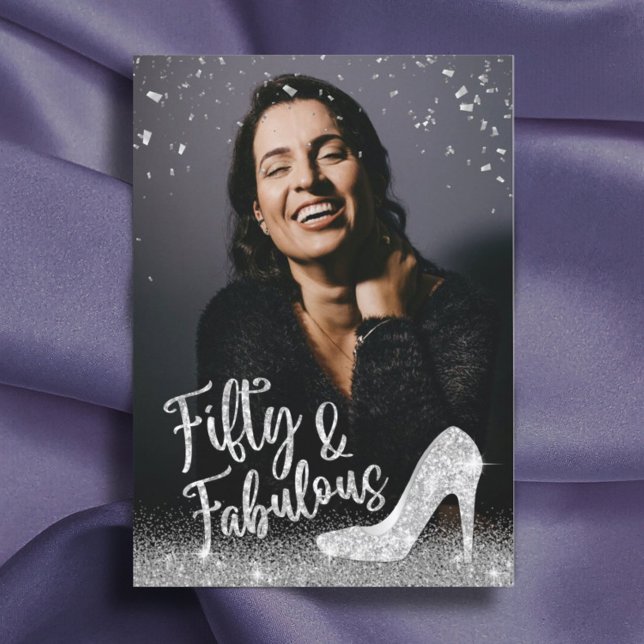 Fungerande 50 Silver Glitter lägger till din foto  Inbjudningar (Skapare uppladdad)