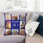Fungerande, anpassad fotokollage-födelsedag kudde<br><div class="desc">En unik gåva till en 21:a födelsedag,  som firar hennes liv med en kollage av åtta egna foton,  bilder. Anpassa och lägg till hennes namn,  ålder och datum. En blå bakgrund,  vit text. Namn är skrivet med ett modernt handskript i stil.</div>