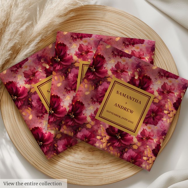 Fungerande burgundy Guld Bröllop Dinner Napkins Gu Pappersservett (Lovely Burgundy Gold Wedding Dinner Napkins Guests)