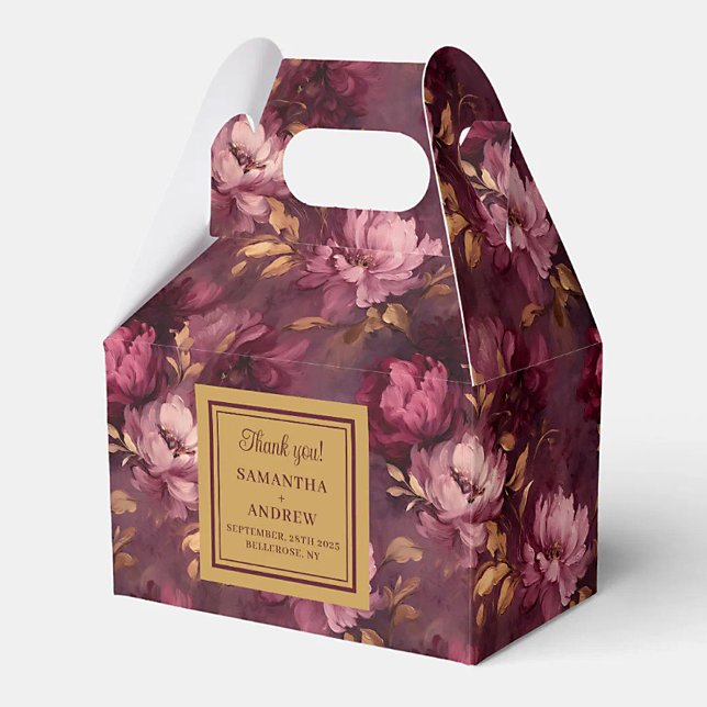 Fungerande Burgundy  Guld bröllopsförmånslådan Presentaskar (Lovely Burgundy Blush Gold Wedding Favor Gift Box)