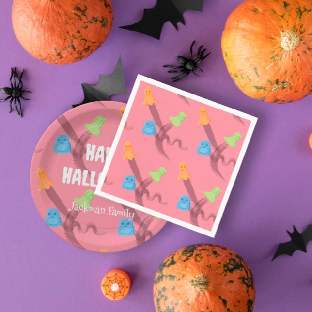 Fungerande färglöst spöken i rosa, Halloween fest Pappersservett (Funny colorful ghosts in pink, Halloween party Napkins
)