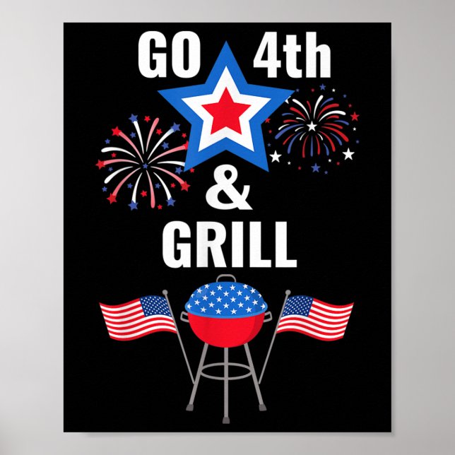 Fungerande fjärde juli går 4:e och grillrök poster (Framsidan)