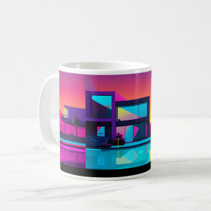 Fungerande illustration av ett Byggnad i poppgrafi Kaffemugg