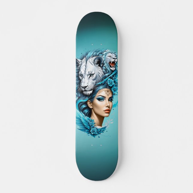 Fungerande kvinna med lejon huvud. mini skateboard bräda 18,5 cm (Framsida)